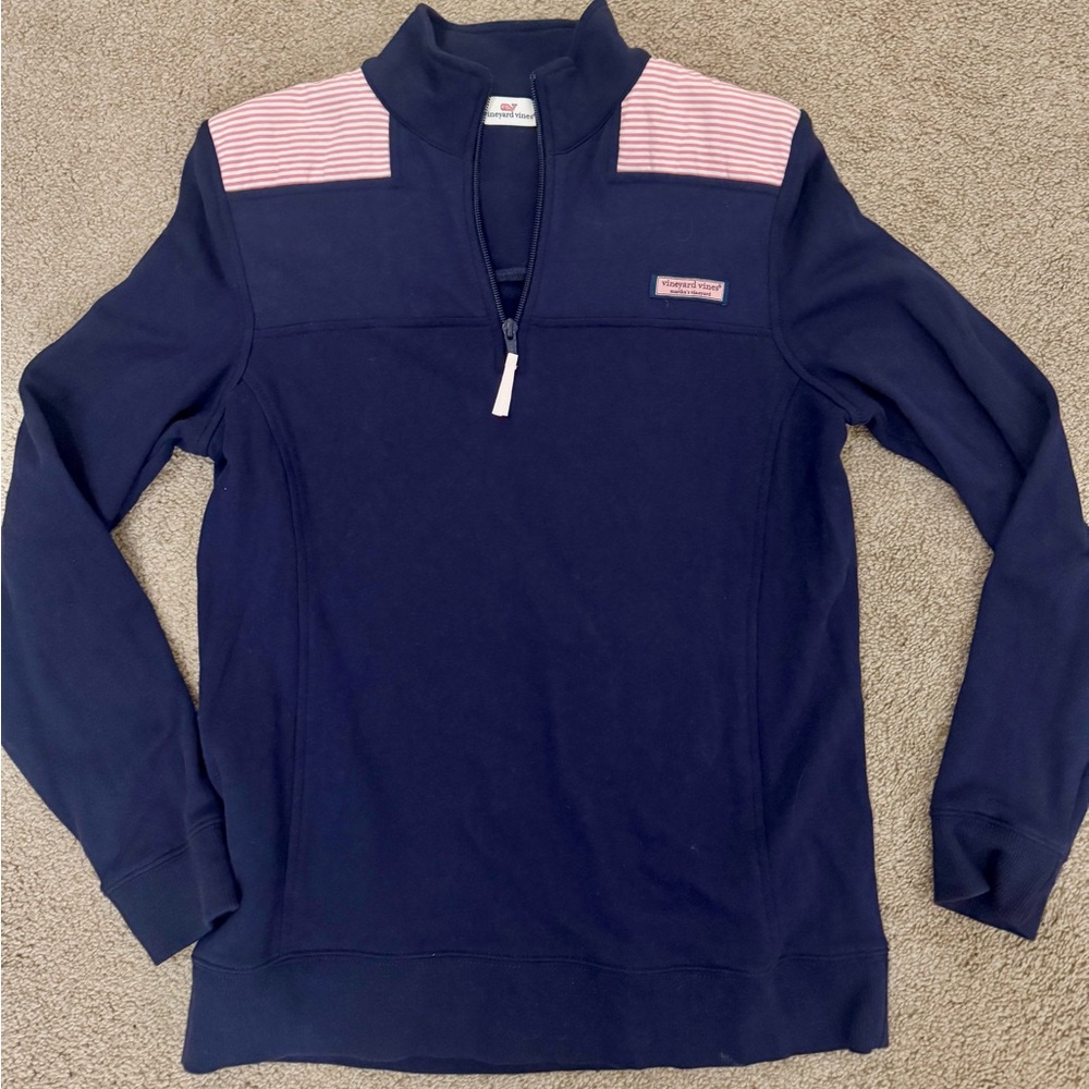 Navy Blue Vineyard Vines Quarter Zip Sweatshirt with Pink Accent